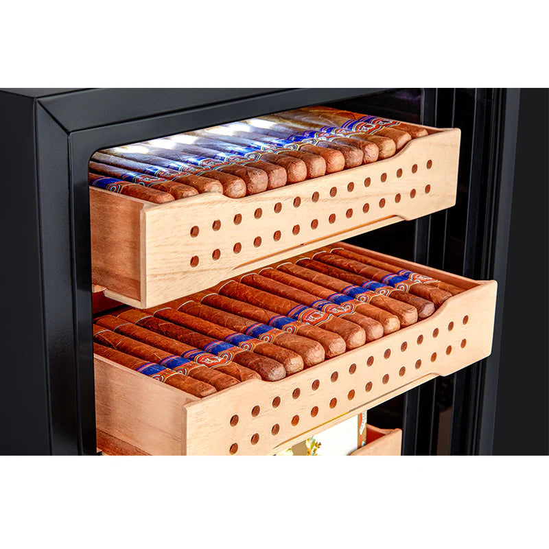 Afidano 400 Count Cigar Humidor Cabinet Exterior in Steel, Temperature and Humidity Control with Touch Panel
